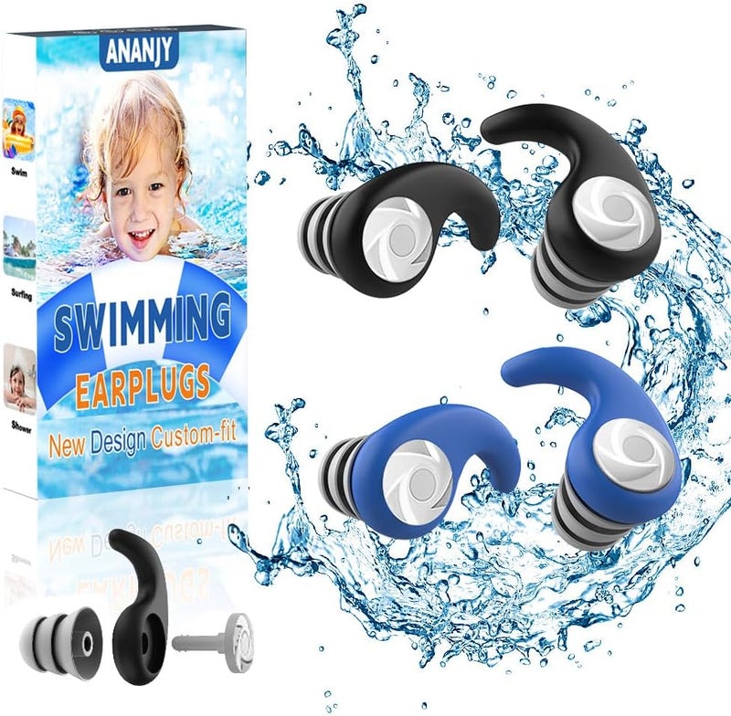Waterproof Swimming Ear Plugs for Kids - 2 Pairs of Reusable Soft Silicone Swim Earplugs,Ear Protection for Children (4-12 Years Old) - Ideal for Surfing, Diving, Pool, Showering, and Water Sports